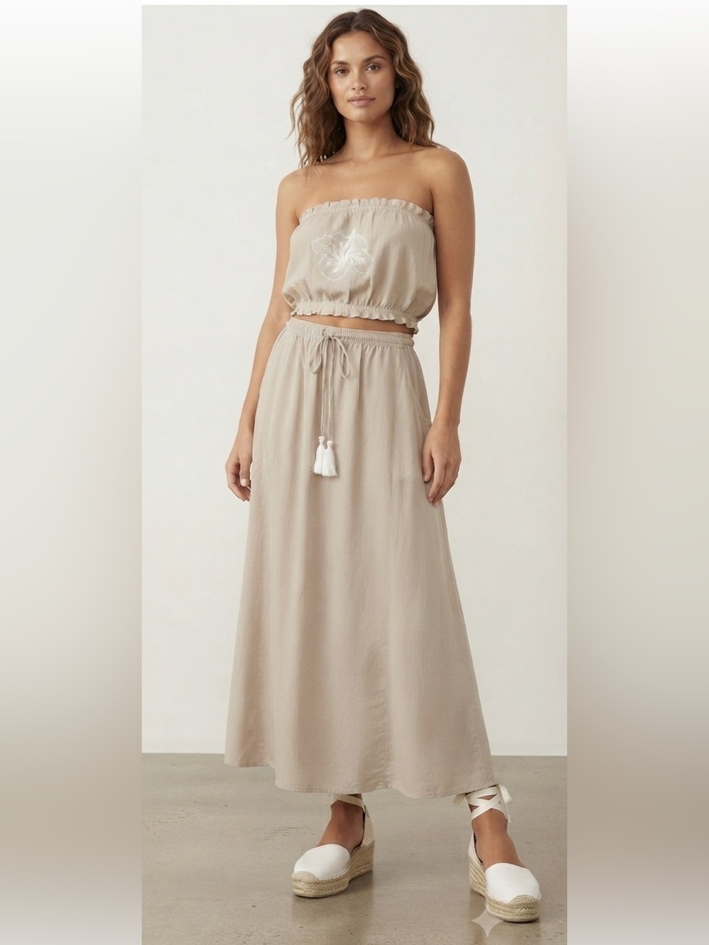 🆕Club Z Collection Two-Piece Strapless Maxi Skirt Set  with Embroidery
